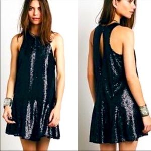 NEW FREE PEOPLE BLACK LIQUID SHINE SEQUIN DRESS SZ M